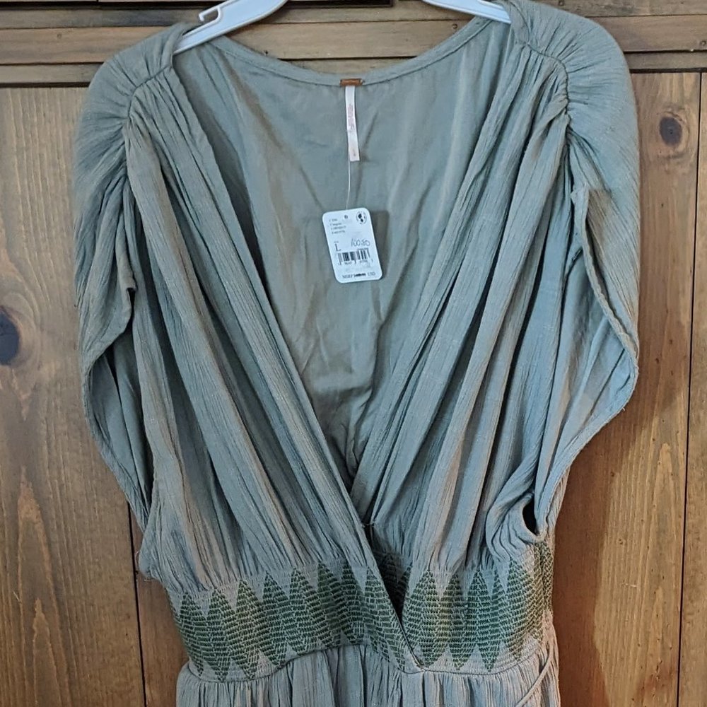 Free People Devon Maxi Tropical Boho Dress in Seagrass Size Large